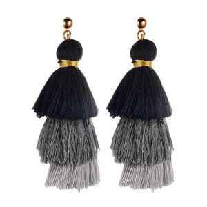 Gradient Colored Tassel Earrings In Black